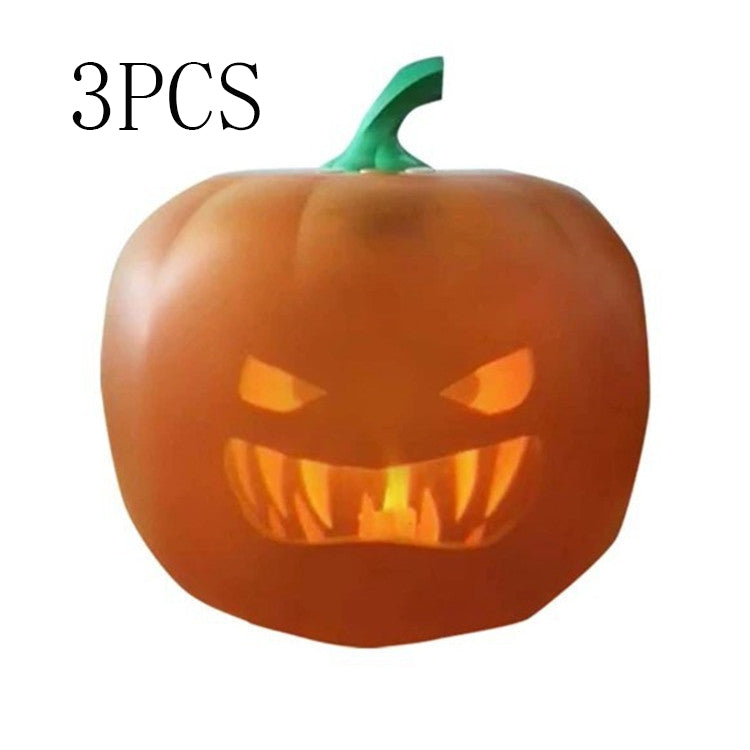 3D model of a jack-o'-lantern with a menacing expression, glowing eyes, and sharp teeth, with a green stem on top. Text "3PCS" is on the left side of the image.