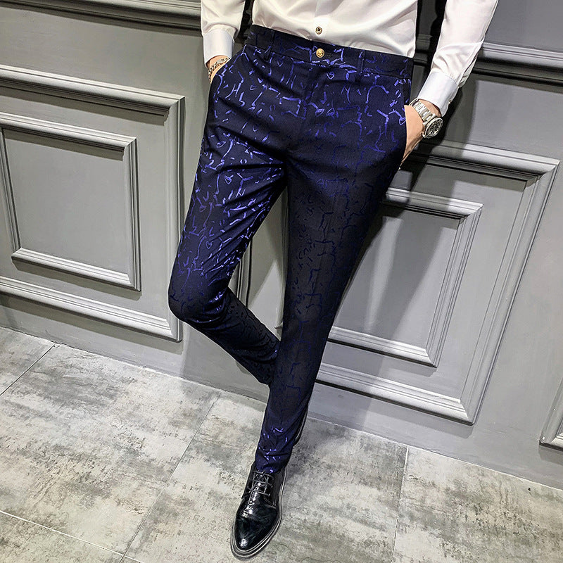 Men's Korean Style Slim Jacquard Trousers