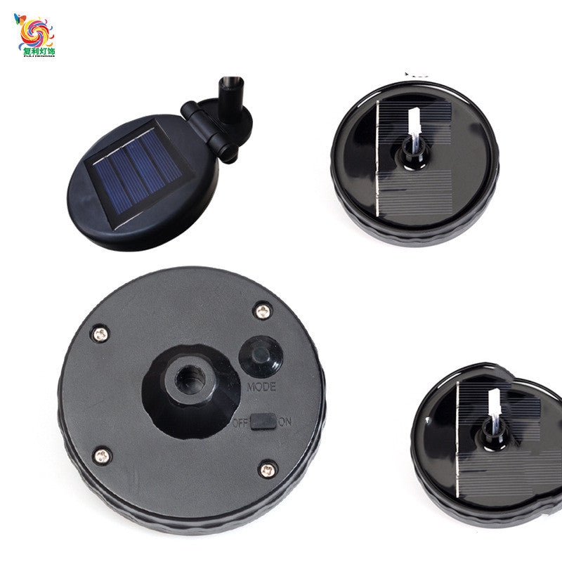 Black solar-powered fountain pump components, including solar panels and mounting parts, shown from various angles against a white background.