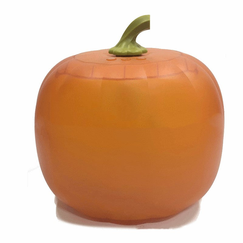 Large orange pumpkin bag with a green stem, made from molded plastic. The bag is pumpkin-shaped and designed for storage or decoration.