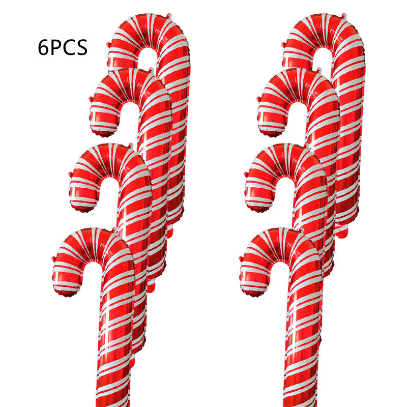 Six inflatable candy cane decorations with red and white stripes are shown against a white background. The number "6PCS" is visible on the left side.