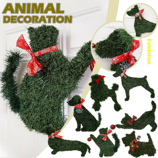 Adorable Holiday Pets Straw Wreath | Christmas Door Hanging