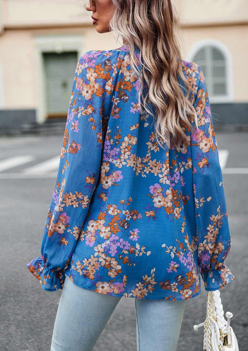 Floral V-Neck Chiffon Blouse