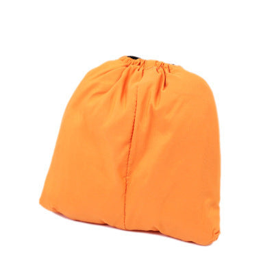 Bright orange, drawstring pouch with a gathered top, set against a plain white background. The fabric appears smooth and slightly shiny, suggesting a sturdy material.