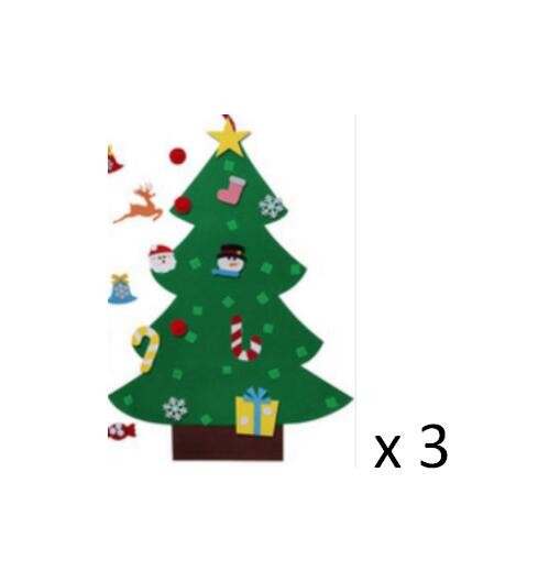 A felt Christmas tree with various detachable ornaments including a star, candy cane, snowflakes, and gift box. Text "x 3" indicates three of these trees are available.