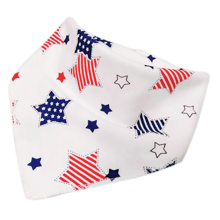 White cloth with red, white, and blue stars. The stars feature various patterns, including stripes and polka dots, in a scattered arrangement across the fabric.