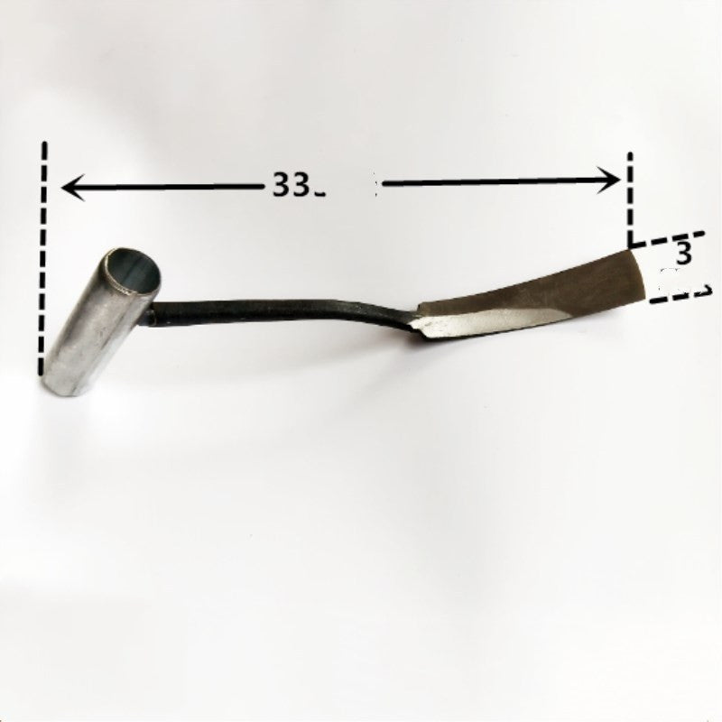 A metal tool with a cylindrical handle and a flat blade, measuring 33 cm in length and 3 cm in width, shown on a white background with measurement indicators.