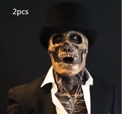 Skeleton figure in a black suit and top hat, with exposed ribs, against a dark background. Upper text reads "2pcs."