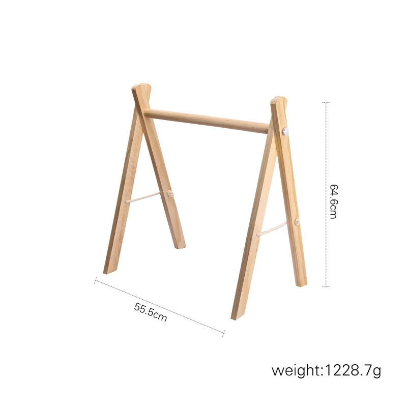 Wooden A-frame structure measuring 64.6 cm in height and 55.5 cm in width, weighing 1228.7 grams, shown against a plain background.