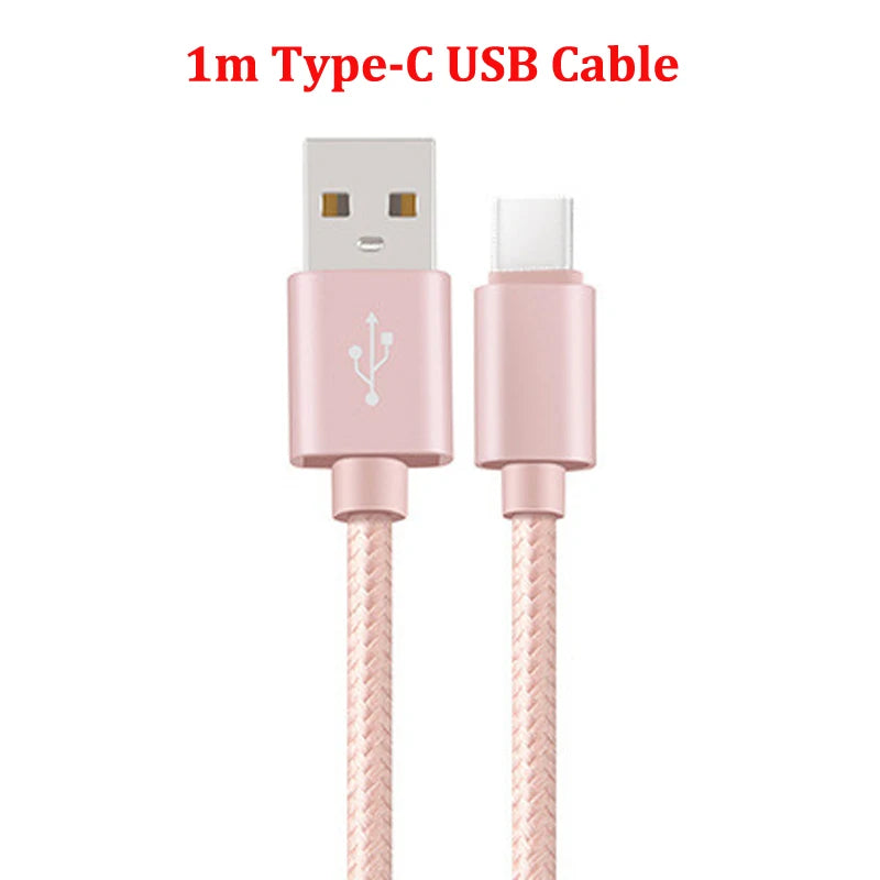 Rose gold 1m Type-C USB cable with braided design and visible USB and Type-C connectors.
