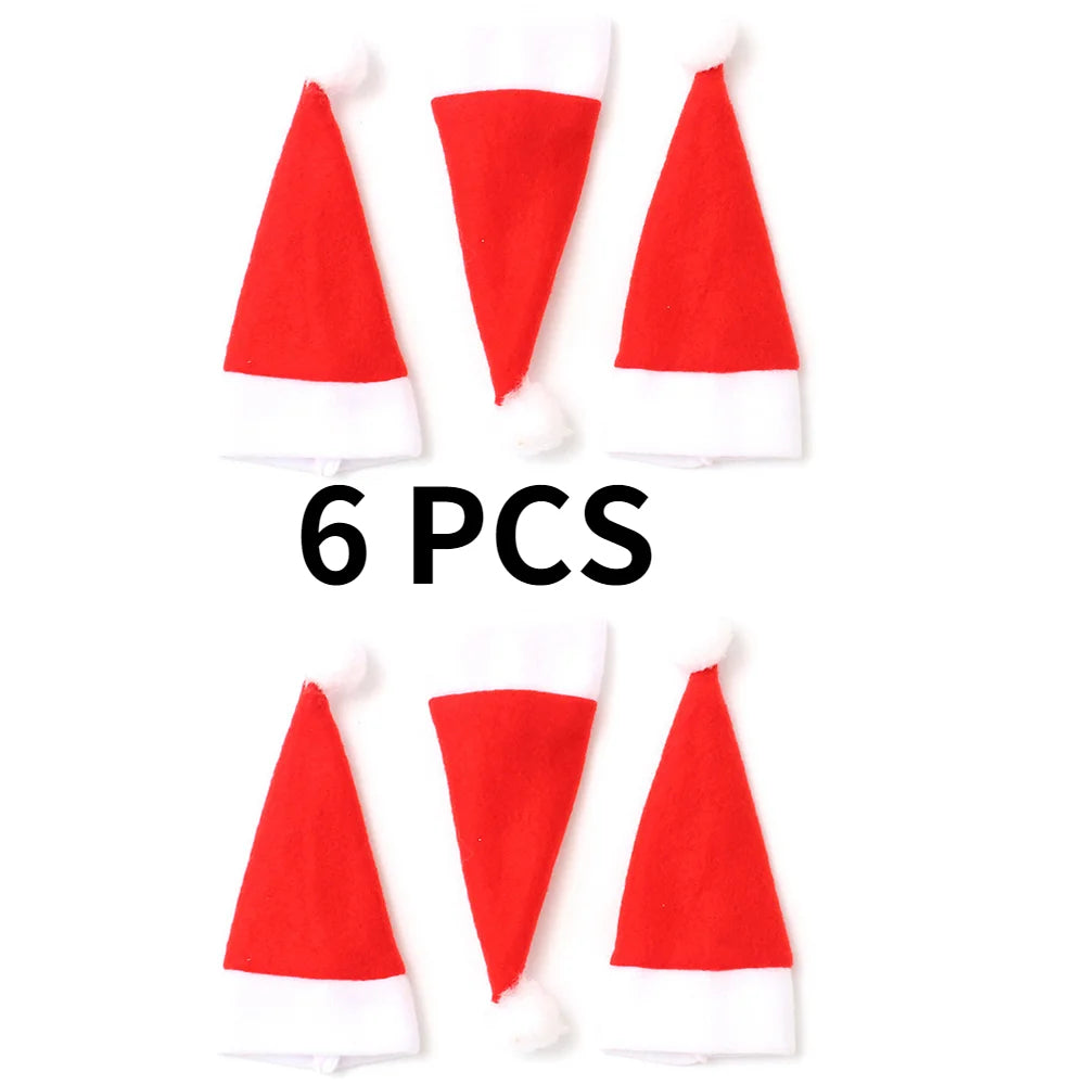 Six small, red and white Santa hats arranged in a circle on a white background, with "6 PCS" text in the center.