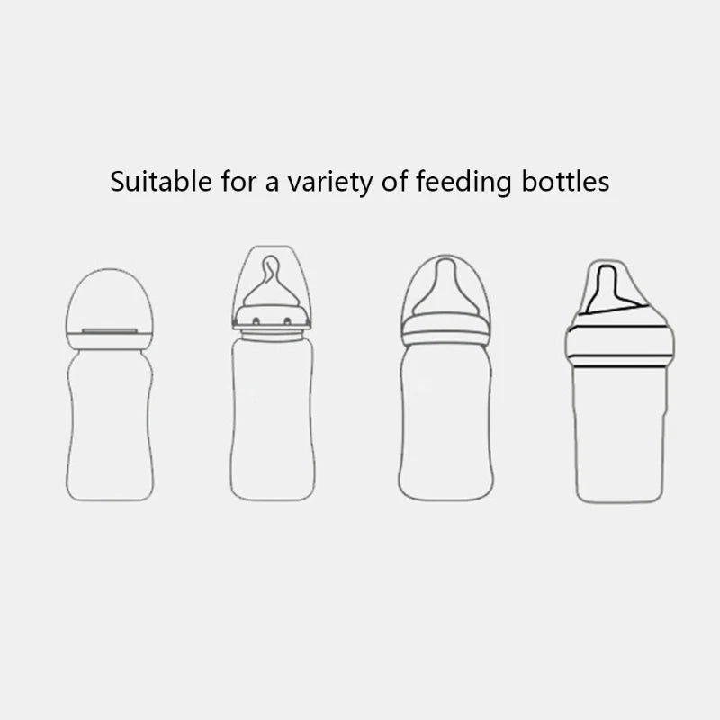 Illustration of four different baby bottle shapes with text above stating, "Suitable for a variety of feeding bottles" on a plain background.