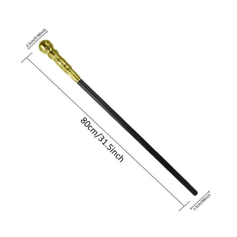 A black wand with a gold handle, measuring 80 cm (31.5 inches) in length and 2.5 cm (0.98 inches) in width.