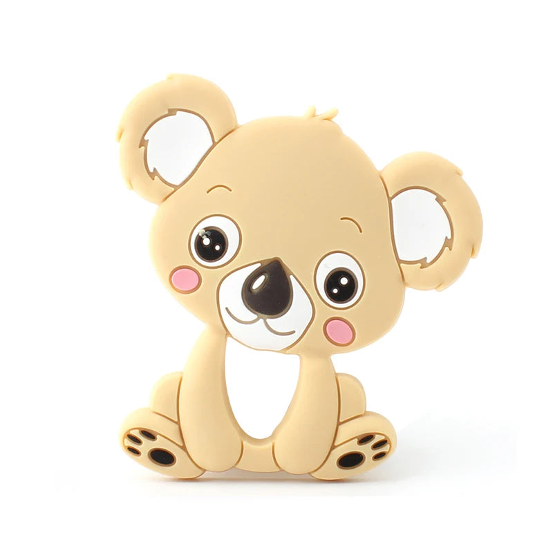 Cute cartoon koala with big eyes and pink cheeks, sitting happily. Its body is light brown with white ear patches and a black nose, offering a friendly, playful appearance.