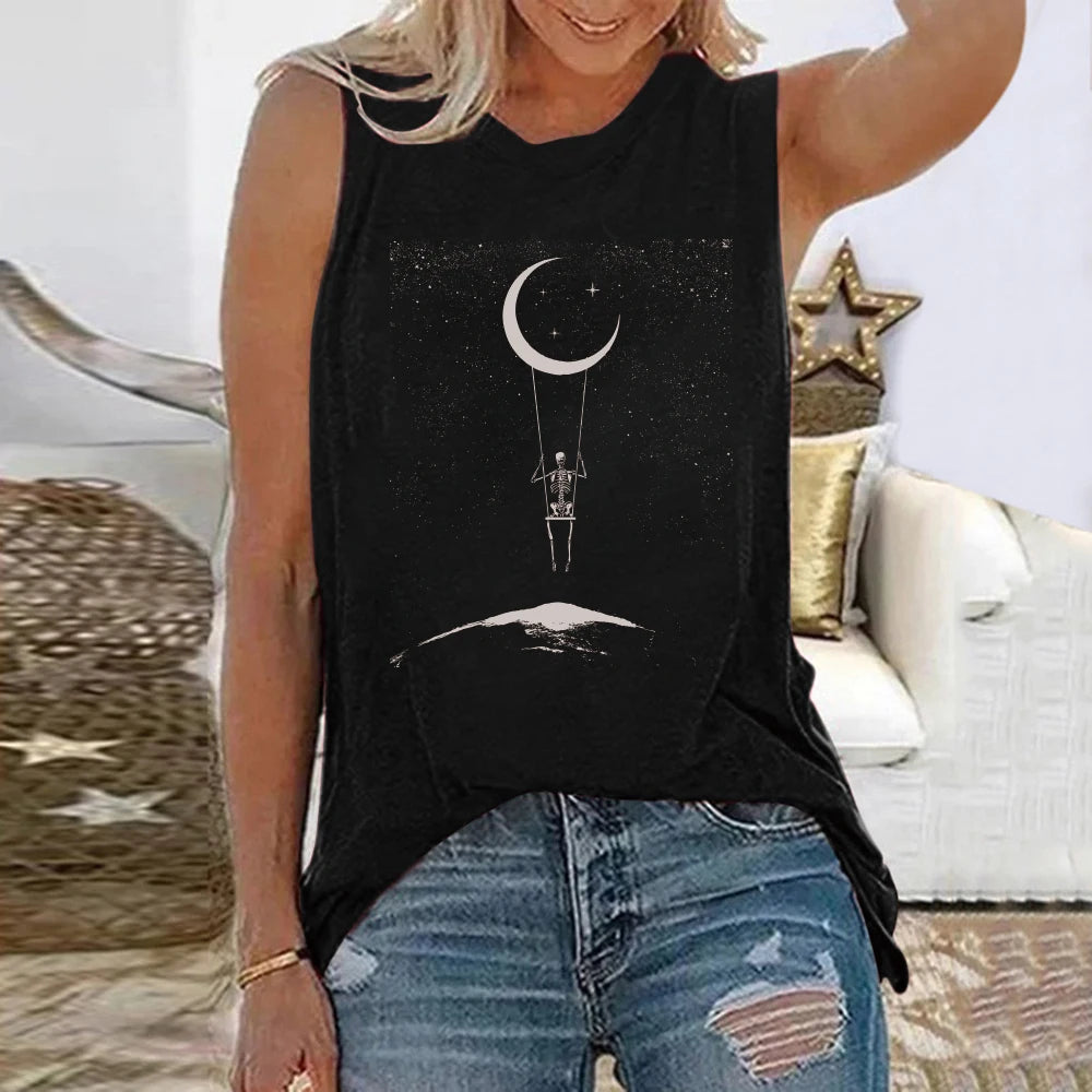 Funny Skeleton Space Print Women's Sleeveless Tee