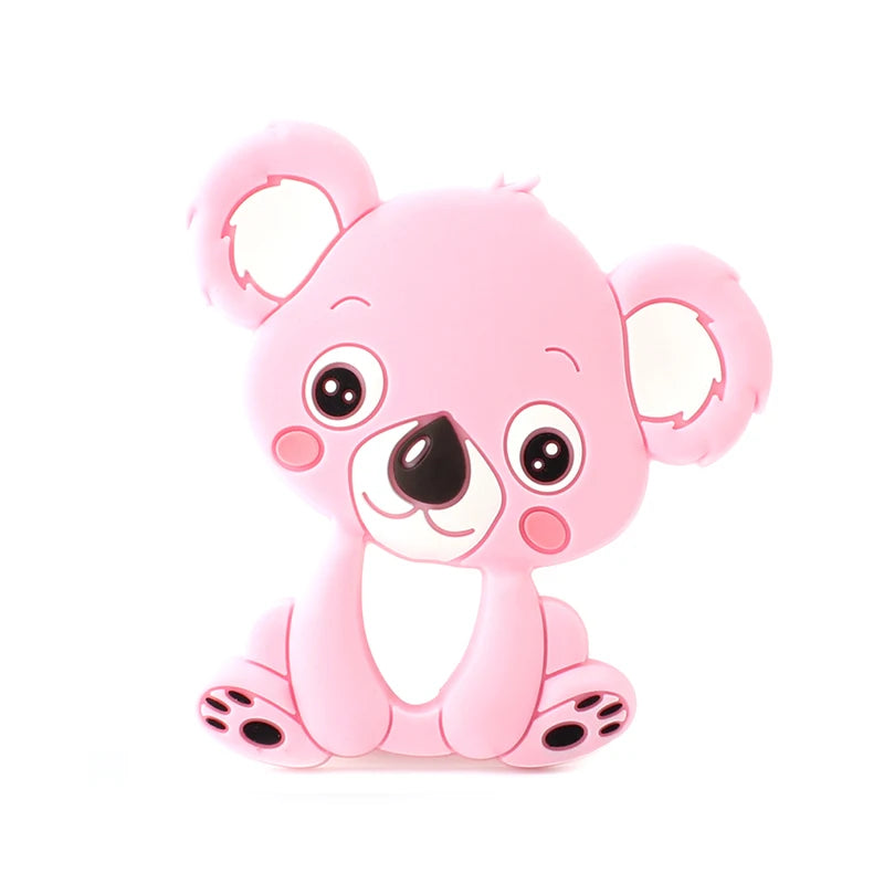 A cute cartoon pink koala with large eyes and rosy cheeks, sitting with its legs outstretched. Its ears and nose are accented in black and white, set against a white background.