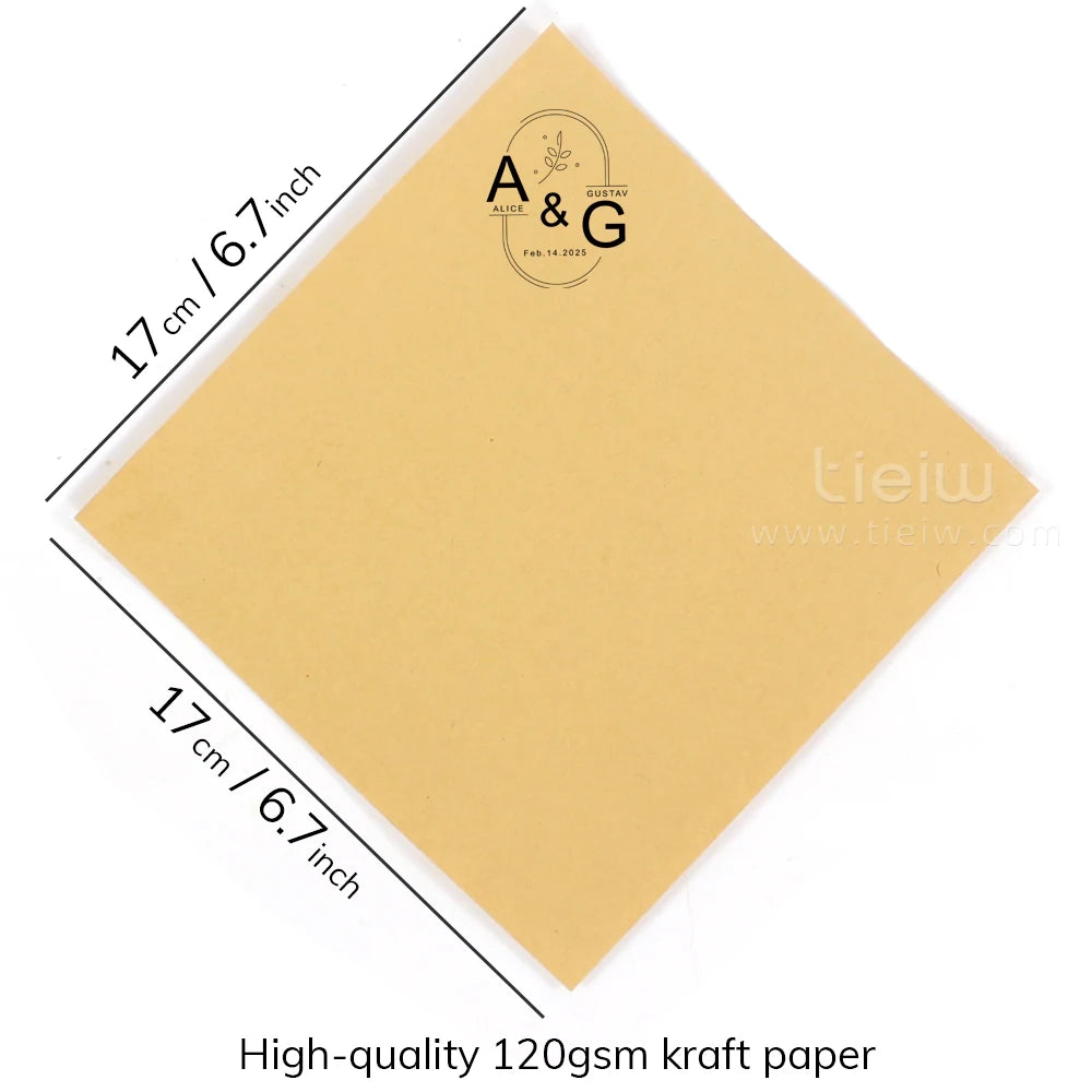Square kraft paper, 17 cm by 17 cm, with "A & G" logo and "Feb.14.2025" text. Labeled as high-quality 120gsm.