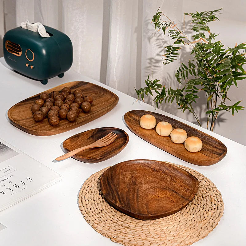 Premium Solid Wood Oval Plate Set