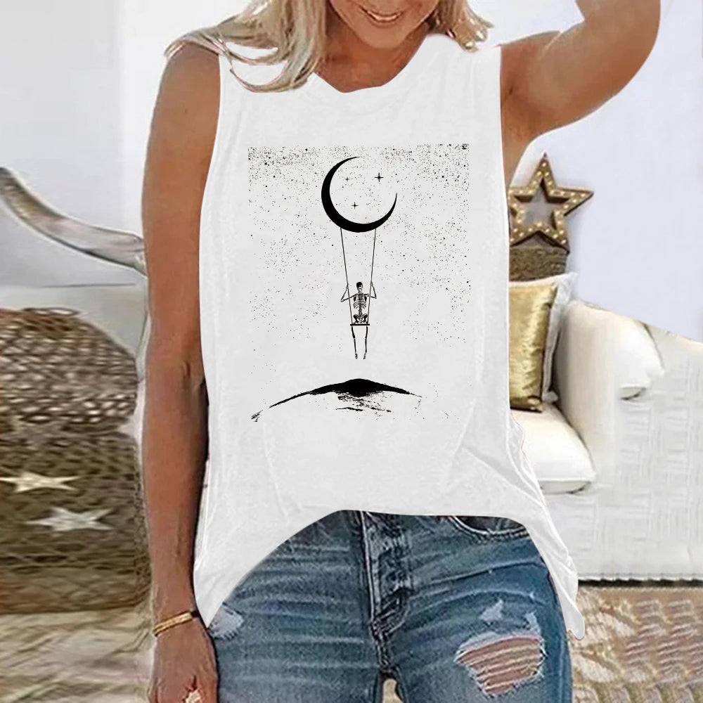 Funny Skeleton Space Print Women's Sleeveless Tee
