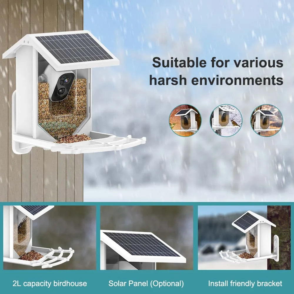Wireless Solar Bird Feeder With Camera Outdoor Auto Capture 1080P Bird Feeders House With Cameras AI-Smart Identify Bird Species
