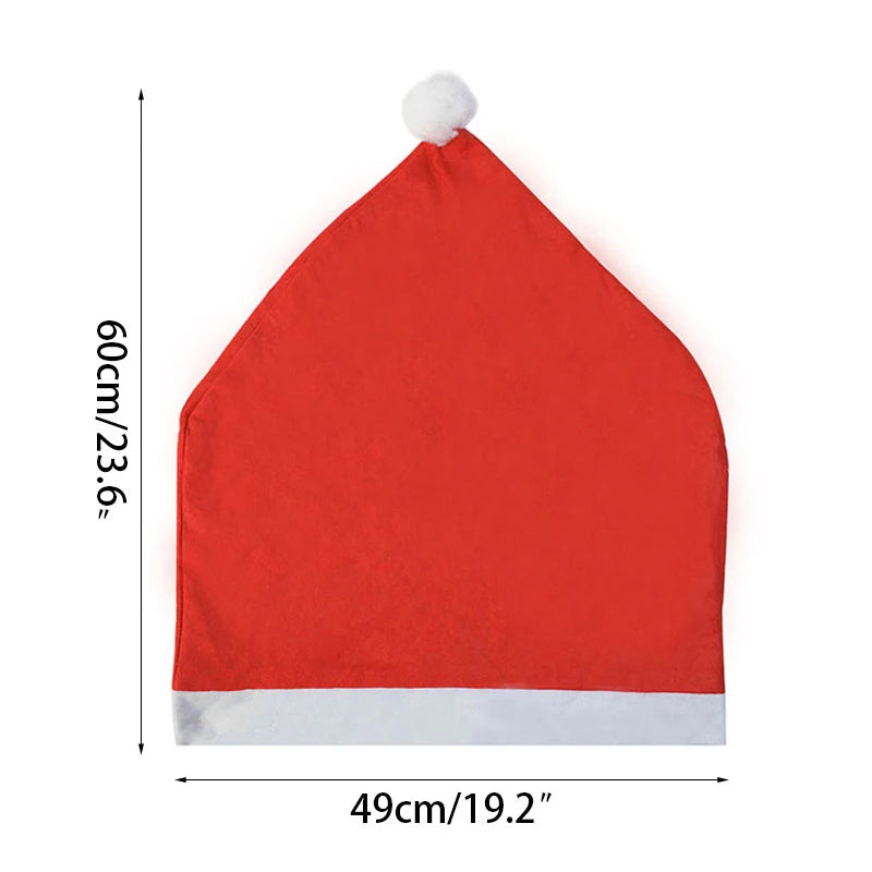 Red Santa hat with a white band and pom-pom, measuring 60cm tall and 49cm wide, shown with measurement markings on a plain background.