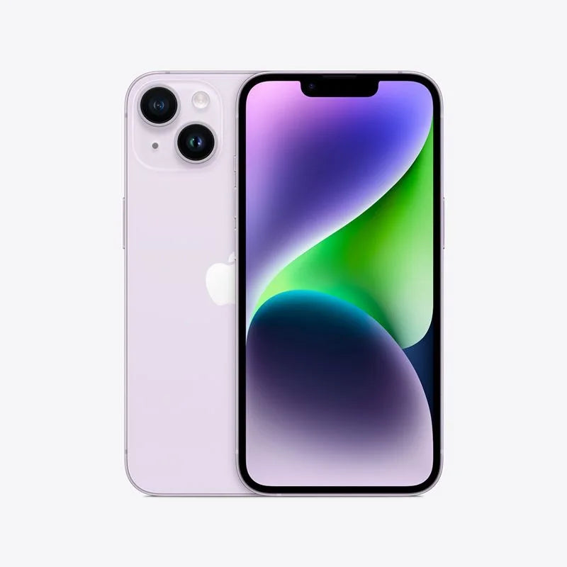 Front and back view of a modern smartphone with dual rear cameras and a vibrant display, featuring green and purple gradient wallpaper against a light gray background.