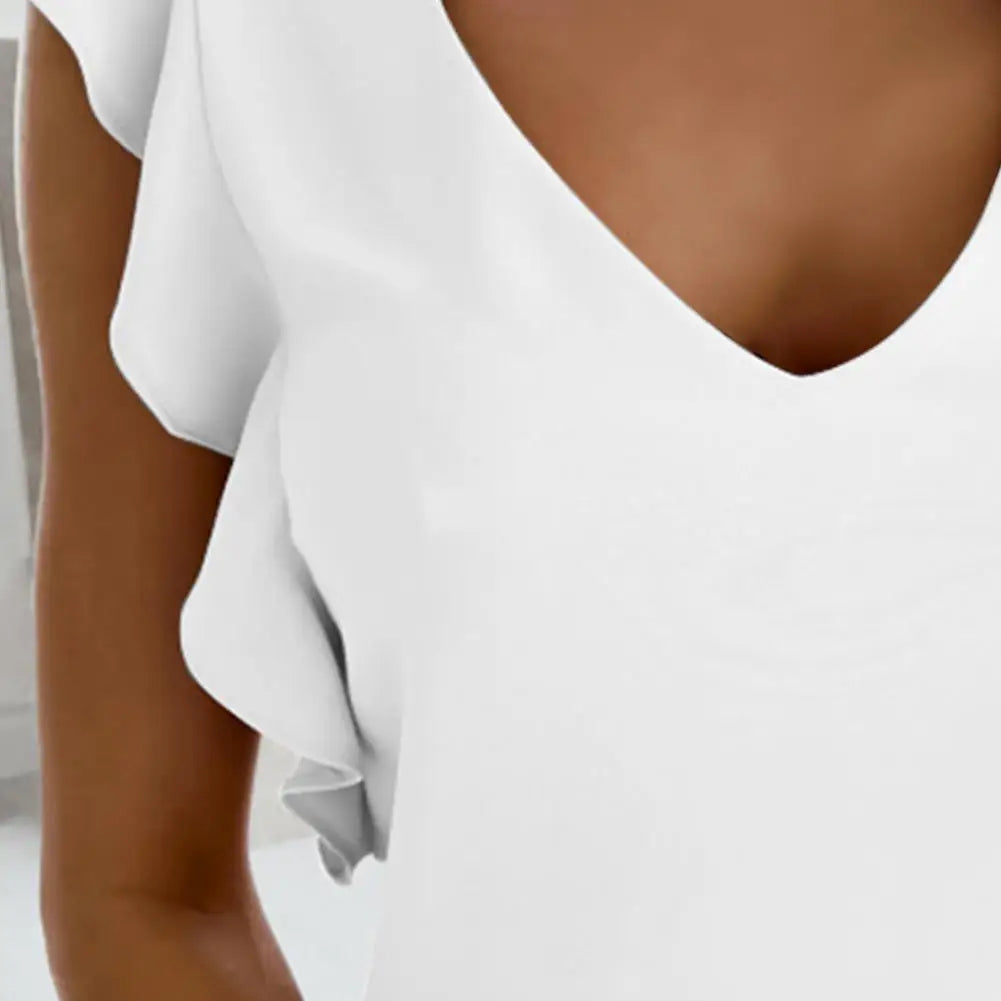 Elegant V-Neck Ruffle Sleeve Blouse