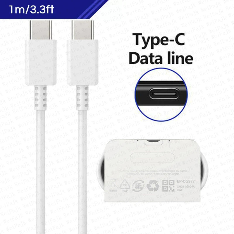 USB Type-C data cable, 1m/3.3ft, with close-up of a Type-C port on a black device. White packaging with labels is partially visible at the bottom.