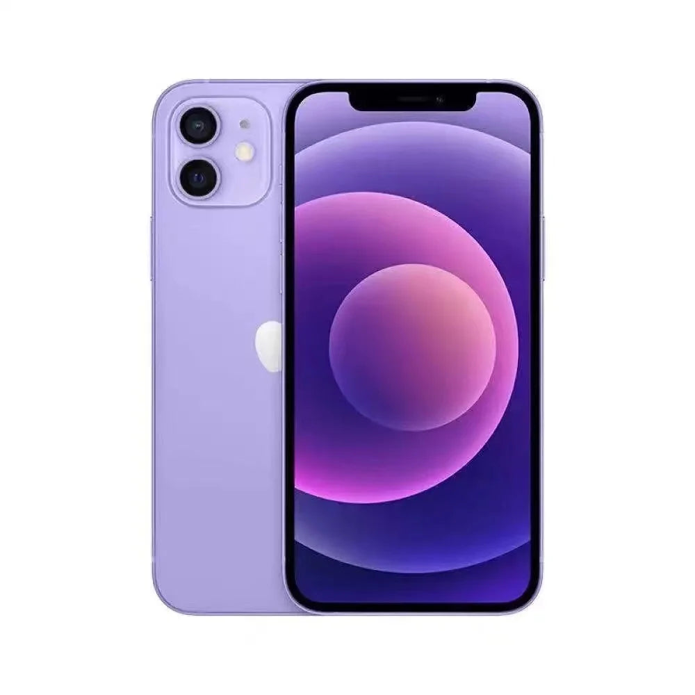 Purple smartphone with a dual-camera setup on the back and a vibrant display showing a purple and pink abstract wallpaper. The phone is shown from both front and back.