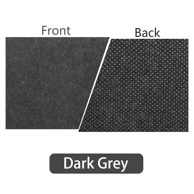 Dark grey fabric sample showing the front side with a smooth texture and the back side with a dotted texture.