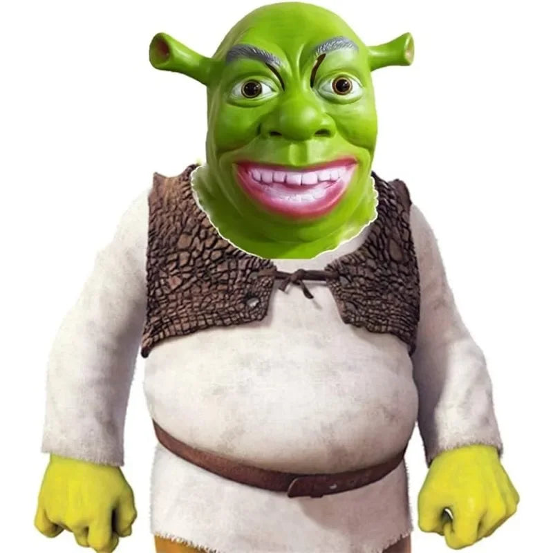 Character with a green face and wide grin, wearing a textured vest over a long-sleeved shirt. The skin is green with exaggerated features, resembling an animated ogre.