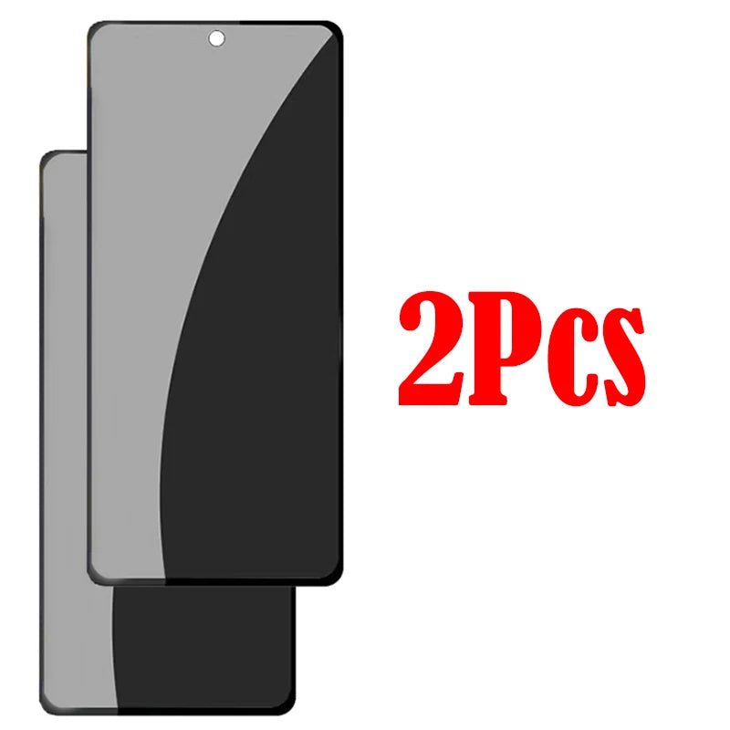 Two overlapping black smartphone screen protectors with a circular cutout at the top, accompanied by bold red text "2Pcs" on a white background.