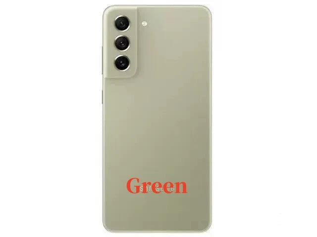 A smartphone with a light green back, featuring three vertically aligned camera lenses and an LED flash. The word "Green" is written in red text on the lower half.
