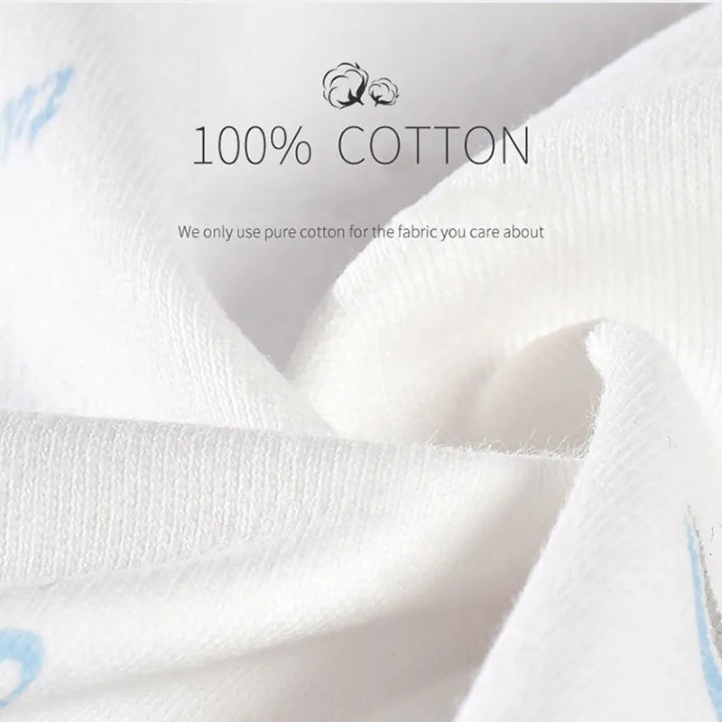 Close-up of soft white fabric with a subtle texture, featuring the text "100% Cotton" and a cotton icon, emphasizing pure cotton material.