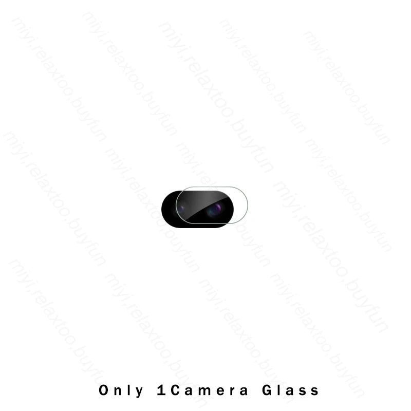 Close-up of a camera lens protector on a plain white background with faint text. The phrase "Only 1 Camera Glass" is printed at the bottom.