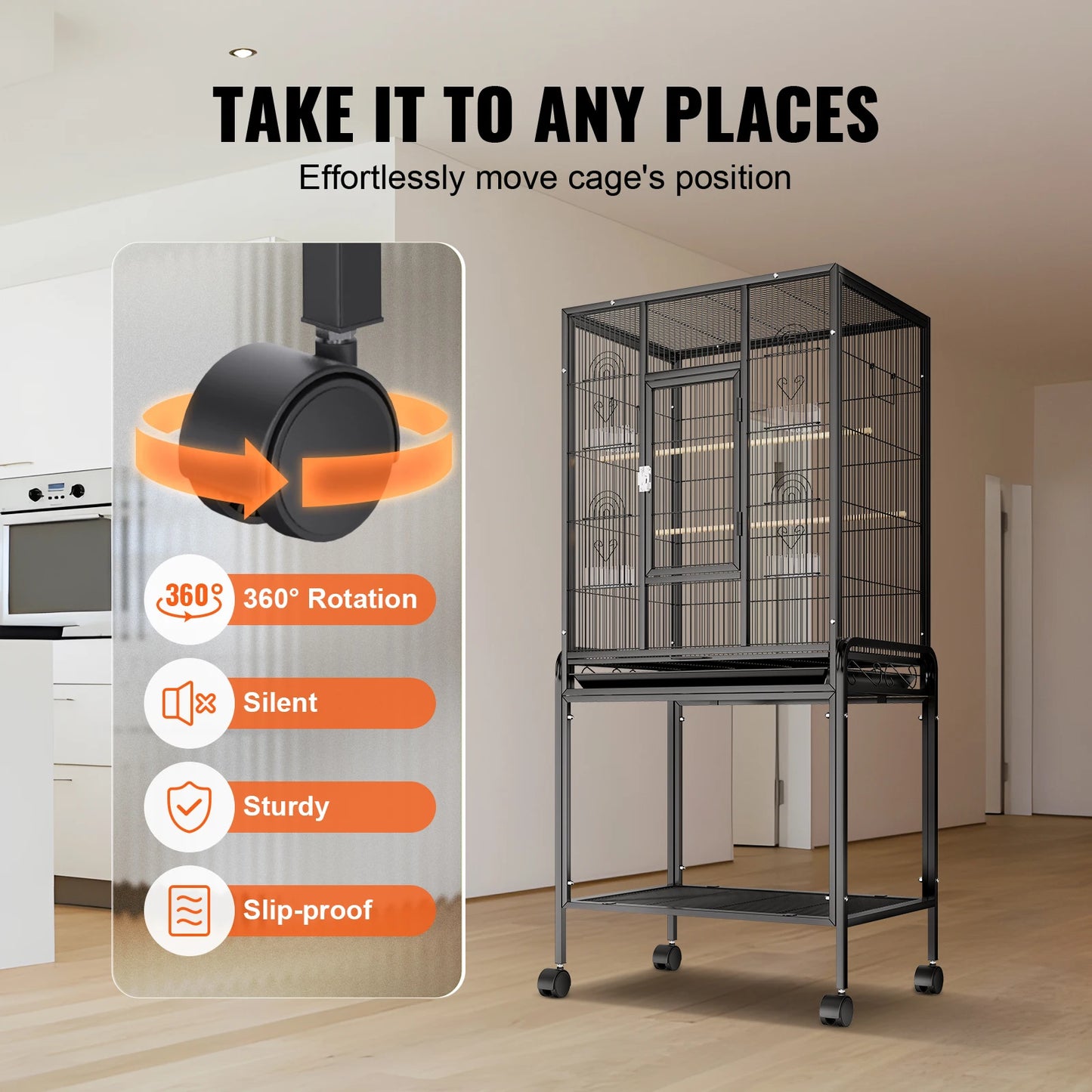 Large Flight Bird Cage with Rolling Stand