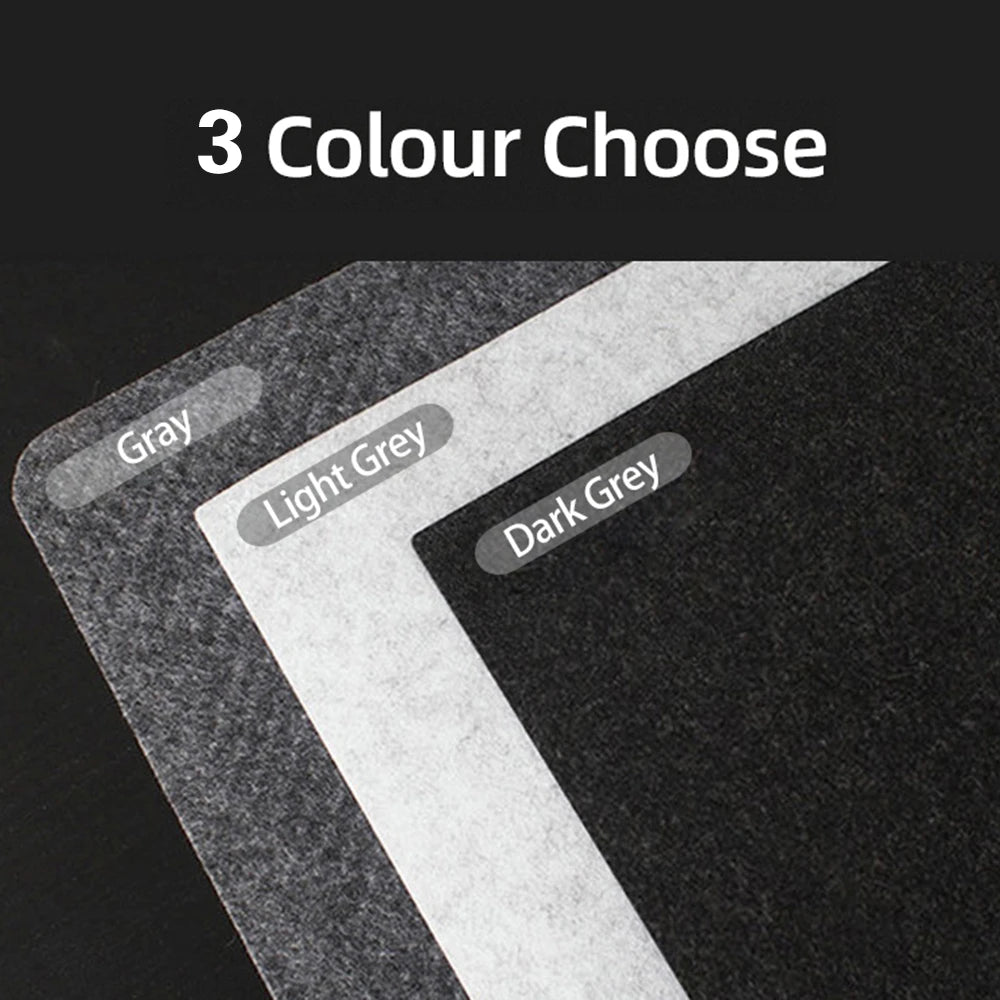 Three felt swatches labeled "Gray," "Light Grey," and "Dark Grey" are displayed on a black background. The text "3 Colour Choose" is written above the swatches.