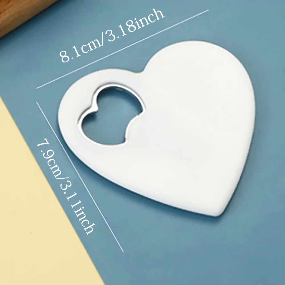 White heart-shaped object with a smaller heart cutout in the upper left, placed on a blue surface. Dimensions indicated: 8.1 cm x 7.9 cm (3.18" x 3.11").