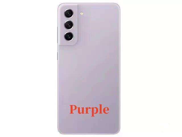 Purple smartphone with three rear cameras and a flash on the top left corner. The word "Purple" is written on the back in red. The phone has a sleek, modern design.