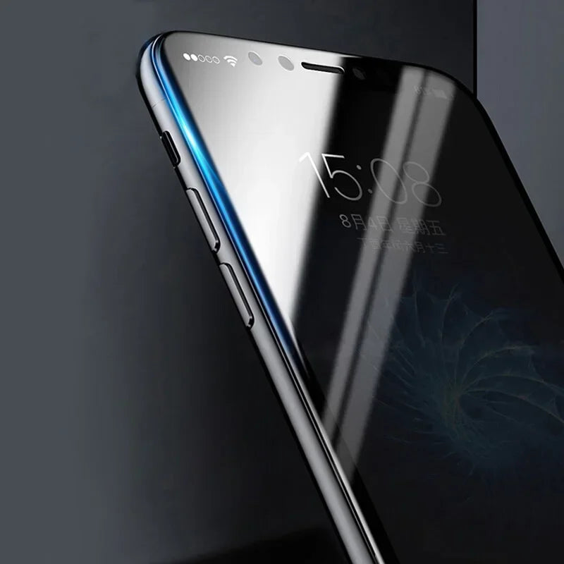Close-up of a sleek smartphone with a curved glass display, featuring side buttons and a reflective surface. The screen shows the time at 15:08 and a partial swirl pattern.