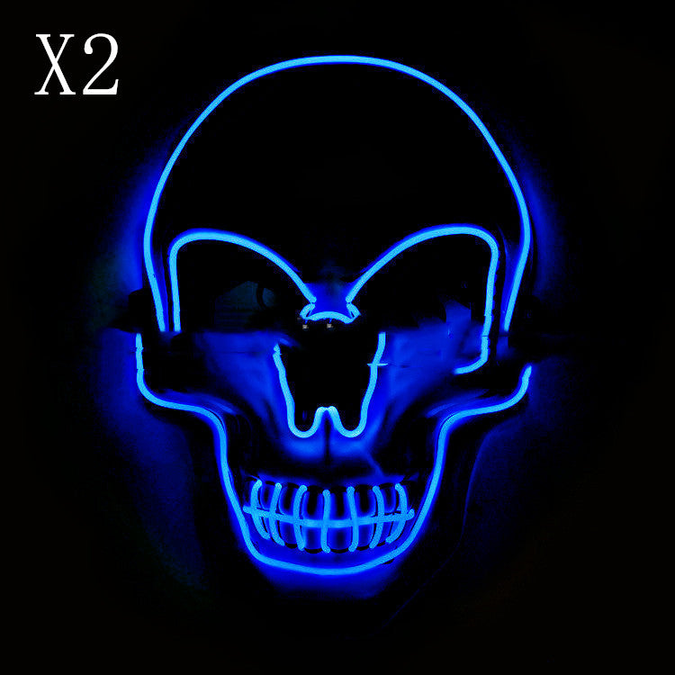 Glowing blue neon skull outline with detailed features against a dark background, labeled with "X2" in the top left corner.