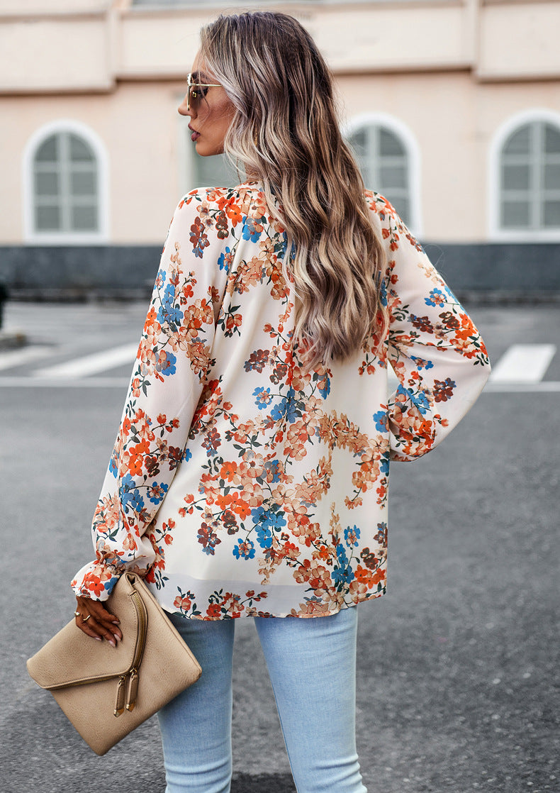 Floral V-Neck Chiffon Blouse