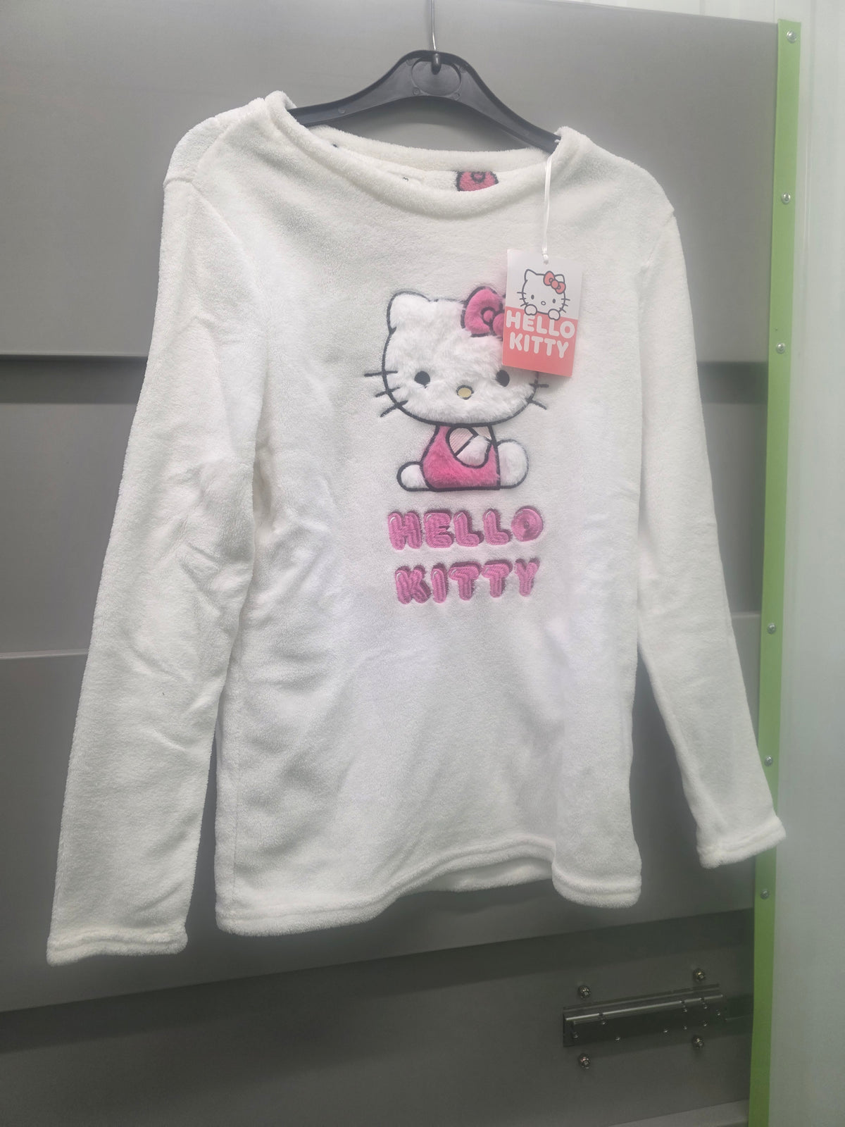 Hello Kitty Sanrio Fleece Loungewear Set Womens White Pink Embroidered