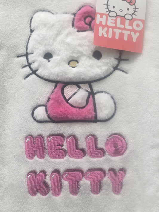 Hello Kitty Sanrio Fleece Loungewear Set Womens White Pink Embroidered